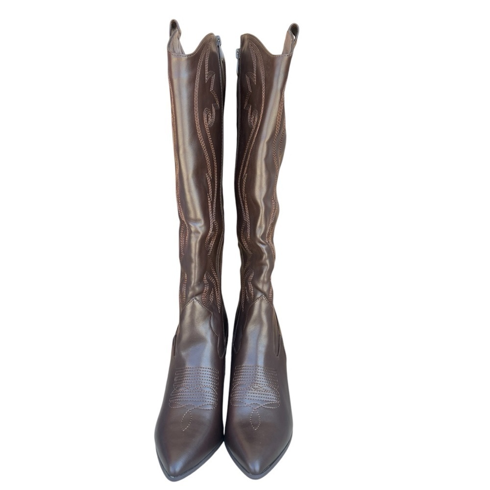 NWOT Dream Pairs Brown Embroidered Cowgirl Pull On Knee High Boots Women Size 8 - Picture 2 of 7